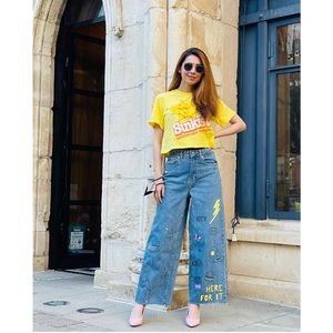 Women's Sunkist short sleeve graphic cropped t-shirt- yellow xs
